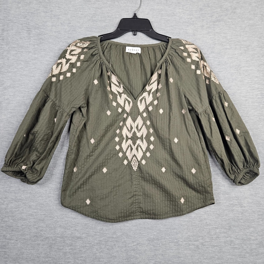 Velvet By Graham & Spencer Size XS Embroidered Peasant blouse 100% Cotton